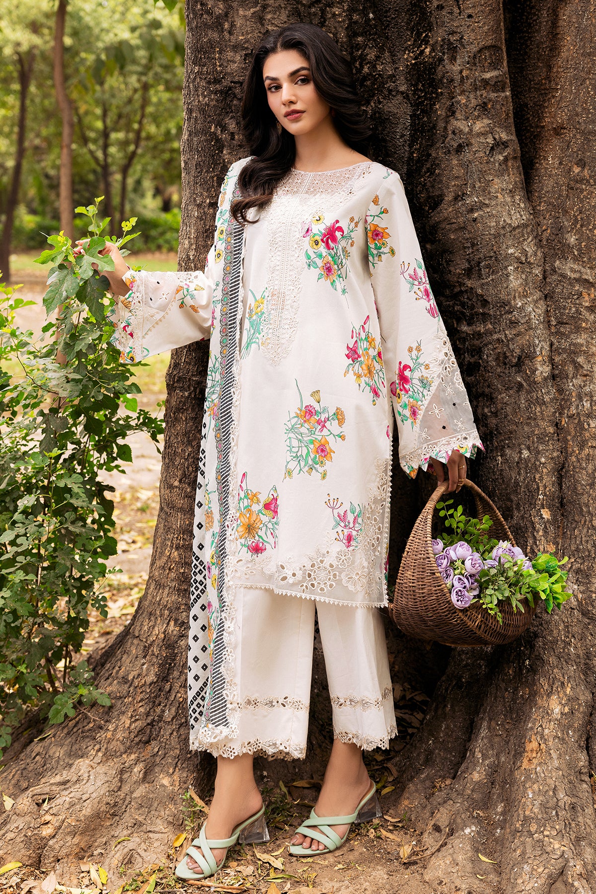 3-PC UNSTITCHED EMBROIDERED LAWN SHIRT WITH EMBROIDERED LAWN DUPATTA AND TROUSER