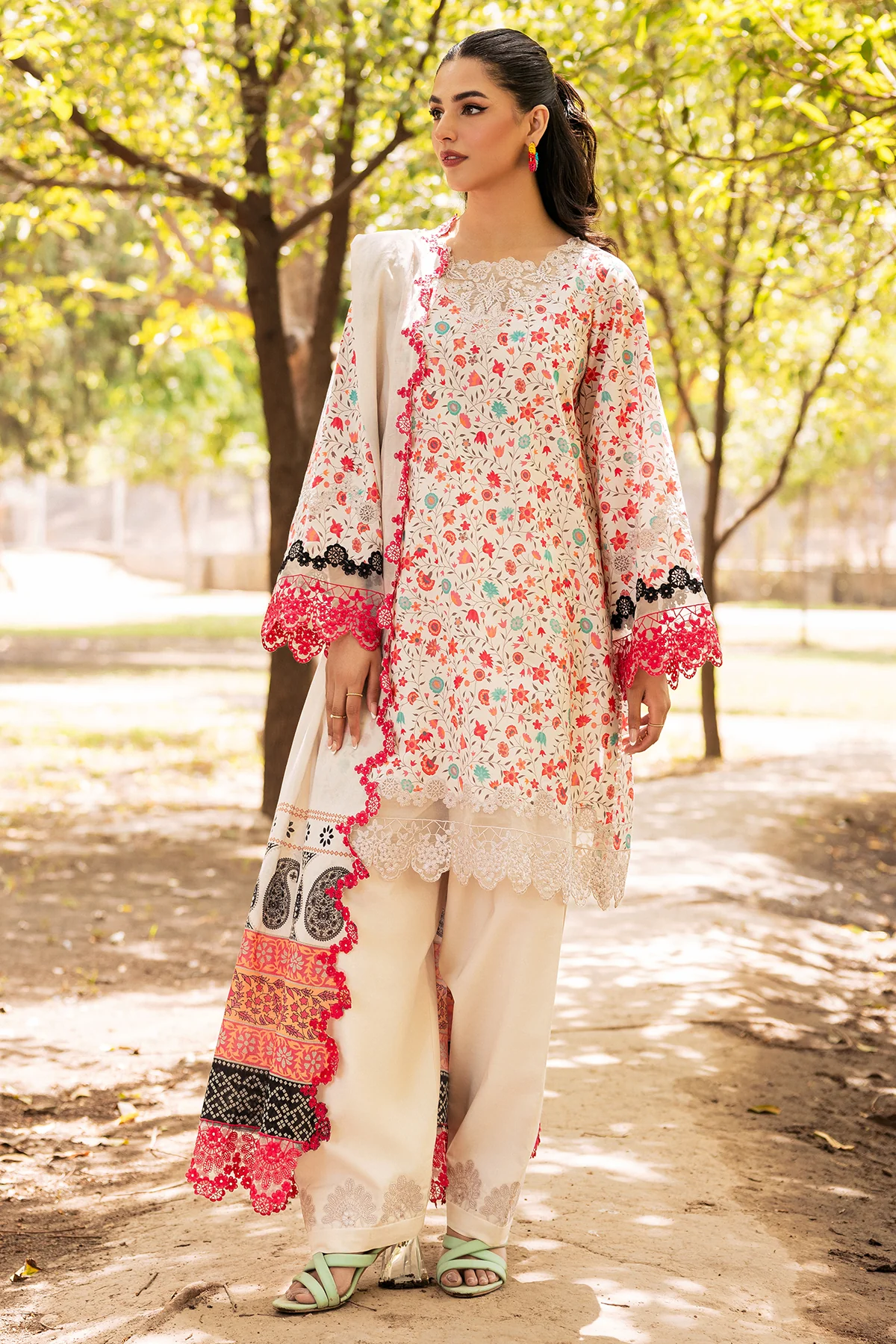 3-PC UNSTITCHED EMBROIDERED LAWN SHIRT WITH EMBROIDERED LAWN DUPATTA AND TROUSER